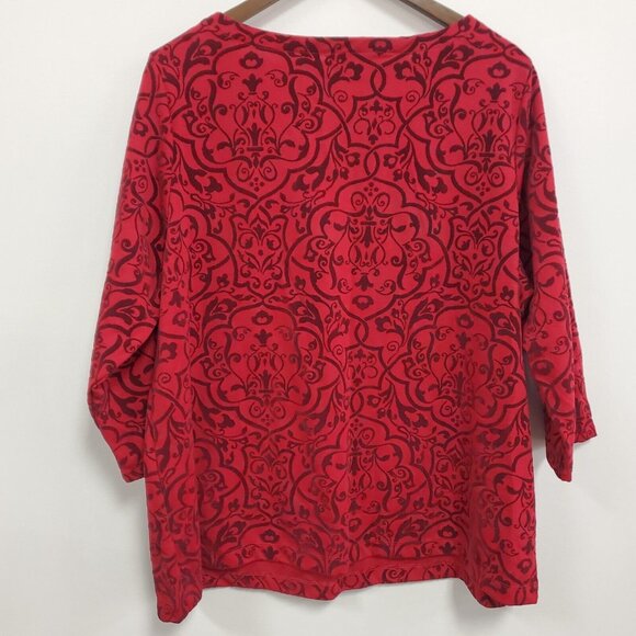 Lands End Womens Whimsigoth Velvet Burnout Top Size 2X Red Bow Keyhole Holiday - Picture 2 of 9